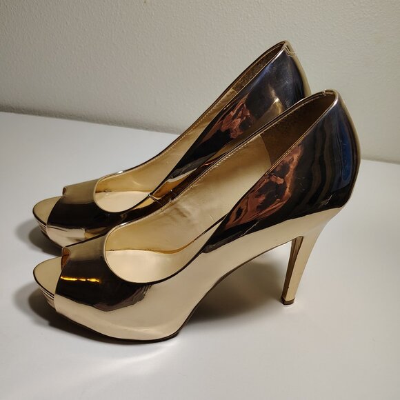 Gorgeous Guess Los Angeles Rose Gold Peep Toe Stiletto's Heels Pumps - Picture 1 of 10